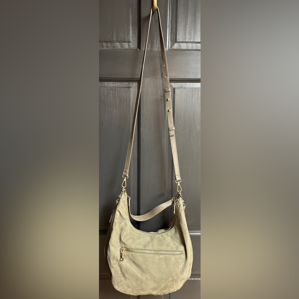 I.N.C. International Concepts Dark Sage Green Faux Suede & Faux Leather Hobo Bag